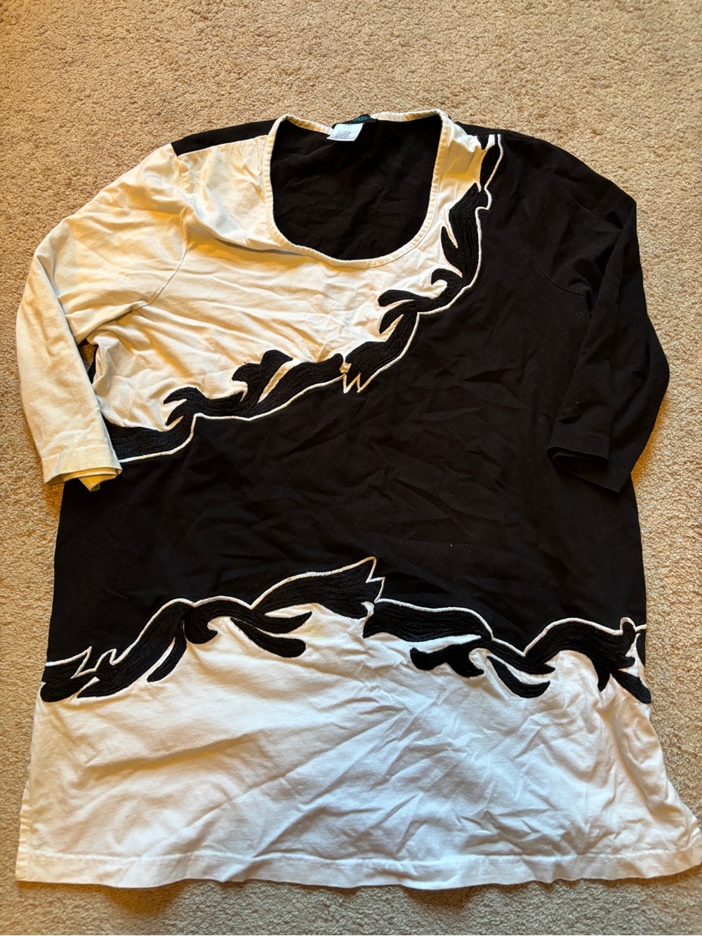 Ulla Popken Black and White Long Sleeve Scoop Neck Shirt